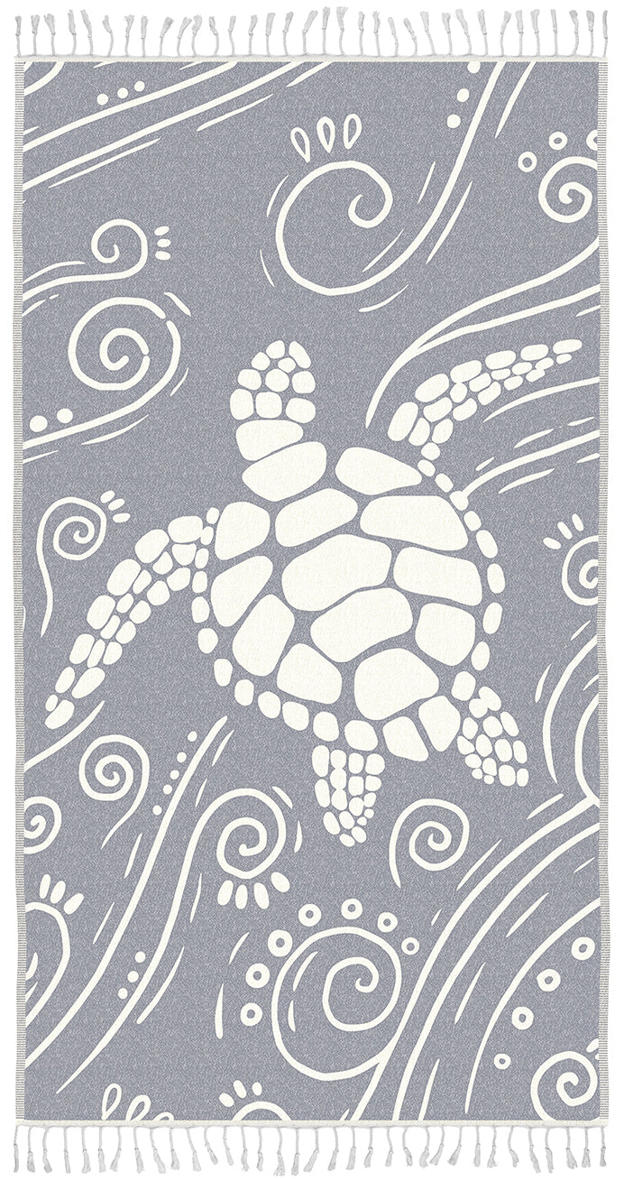 WEKAPO Turkish Beach Towel,Light Grey Sea Turtle