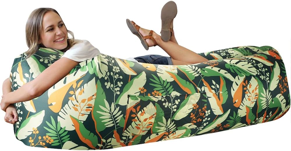 WEKAPO Inflatable Lounger Air Sofa,Green Leaf