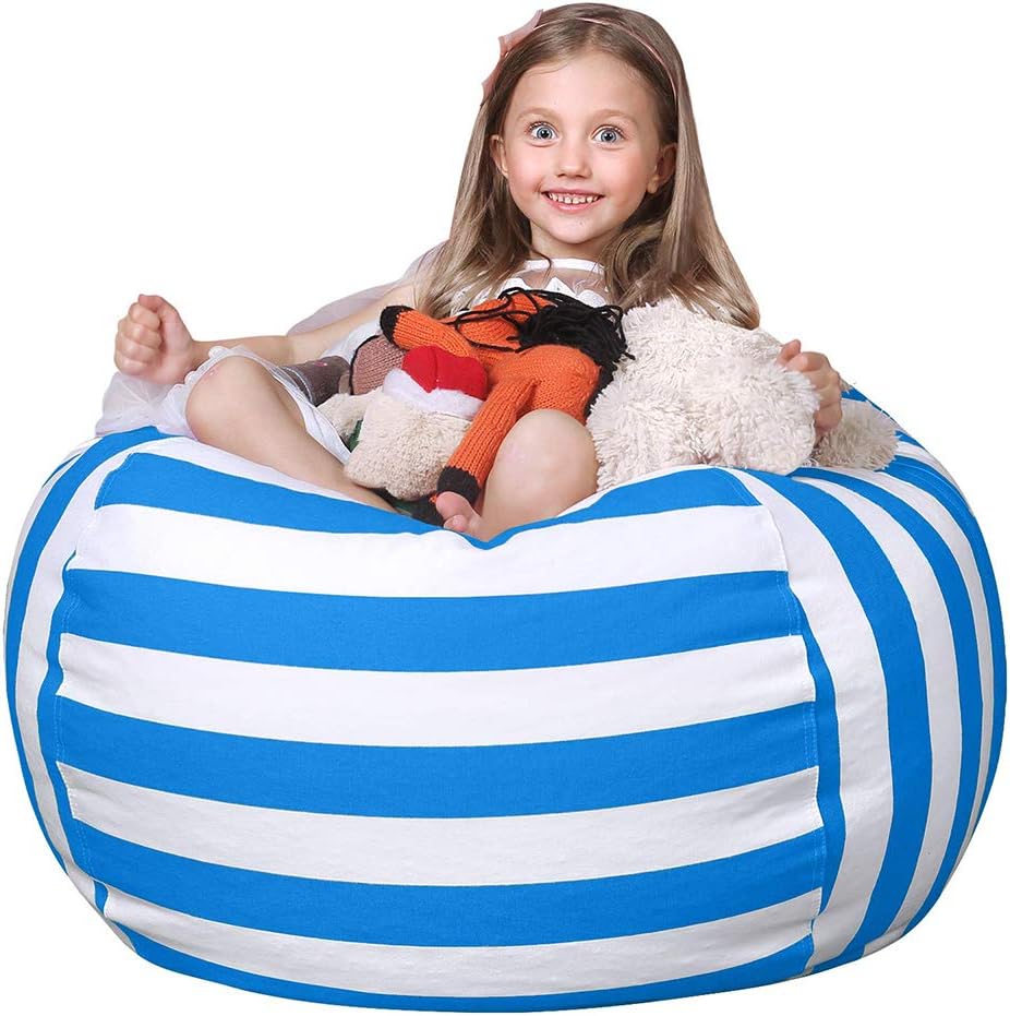 WEKAPO Stuffed Animal Storage Bean Bag Cover,Blue Stripes