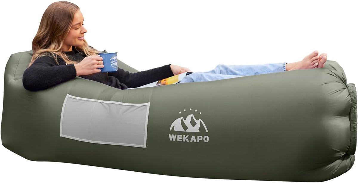 WEKAPO Inflatable Lounger Air Sofa,Olive Green