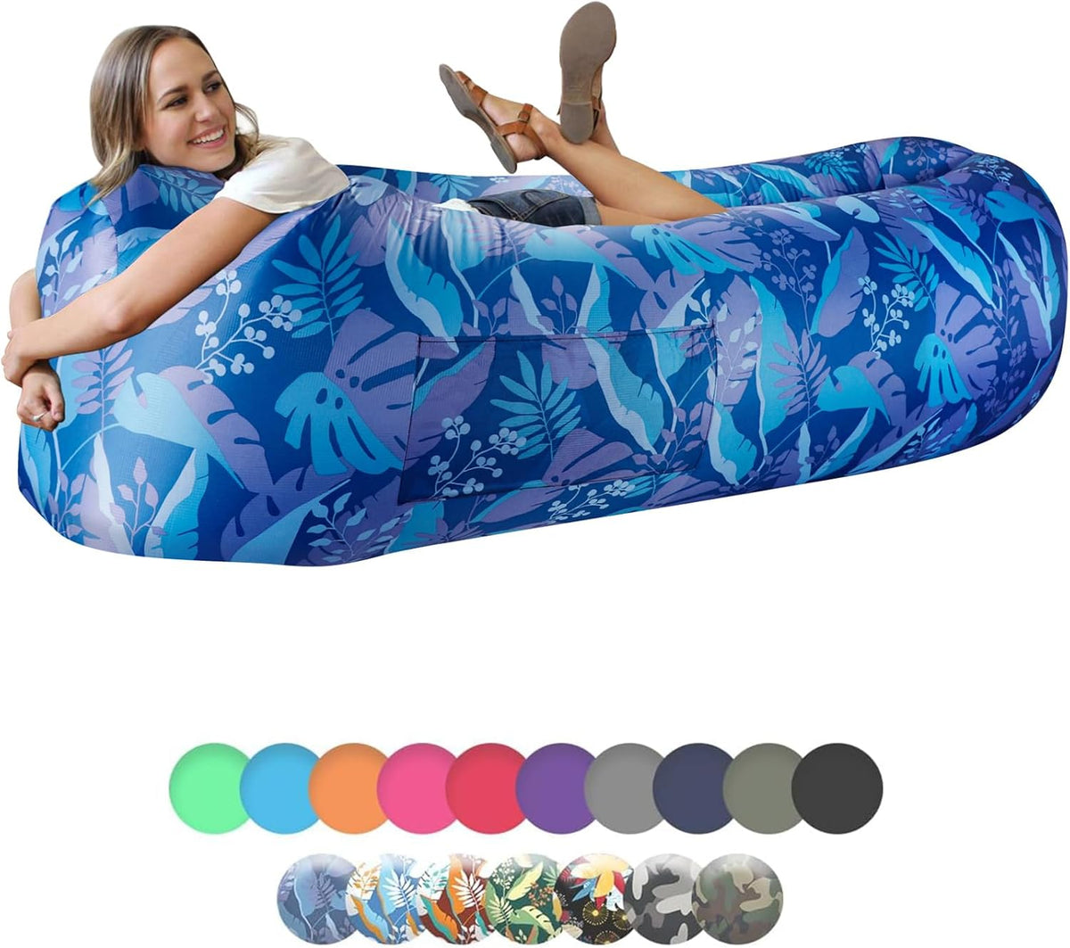 WEKAPO Inflatable Lounger Air Sofa,Blue Leaf
