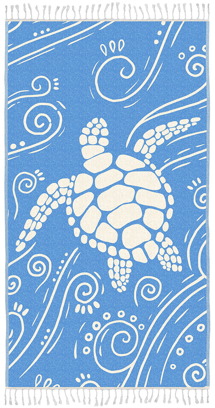 WEKAPO Turkish Beach Towel,Light Blue Sea Turtle