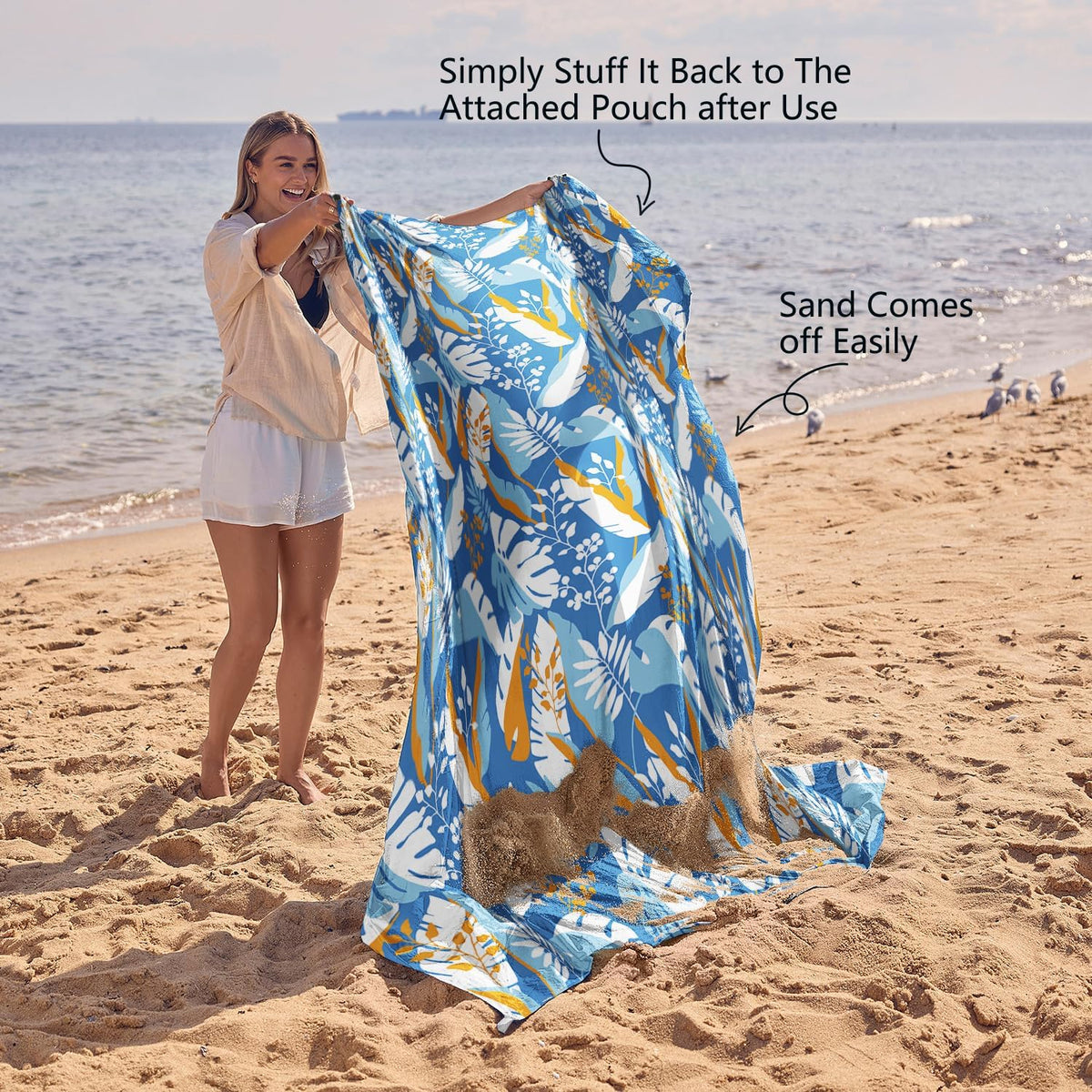 WEKAPO Sand Free Beach Blanket,Sea Leaves