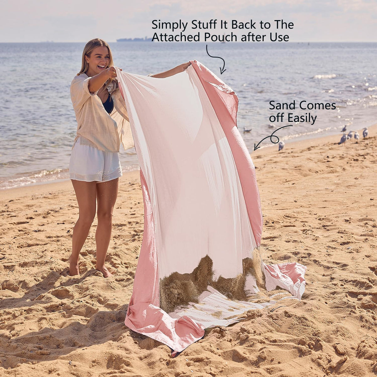 WEKAPO Sand Free Beach Blanket, Pink