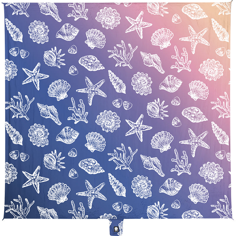 WEKAPO Sand Free Beach Blanket, Deep Blue Sea Shells